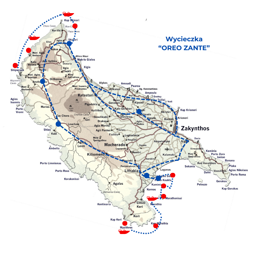 mapa zakynthos wycieczka OREO ZANTE